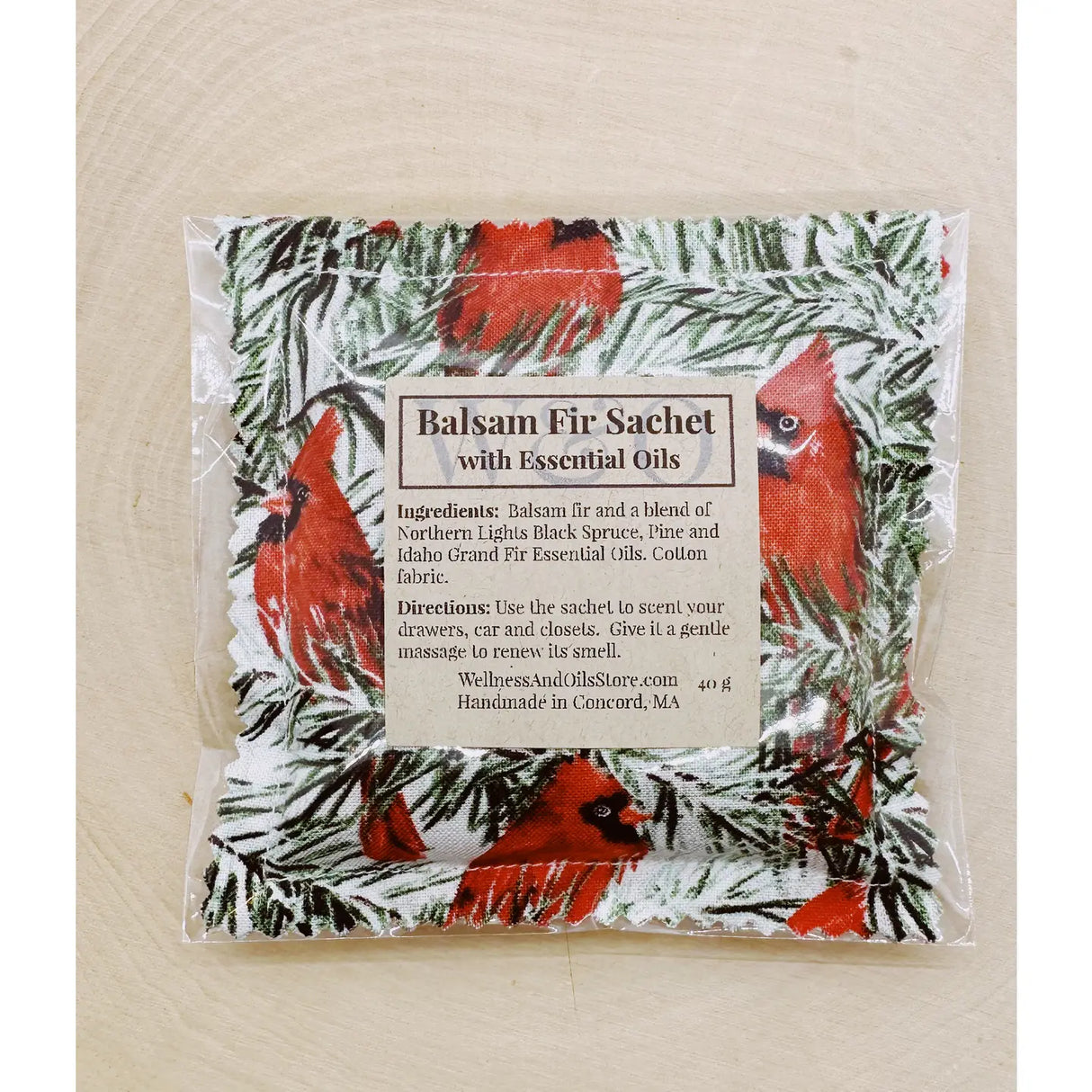 Balsam Fir Sachet Infused with Essential Oils, Cardinals