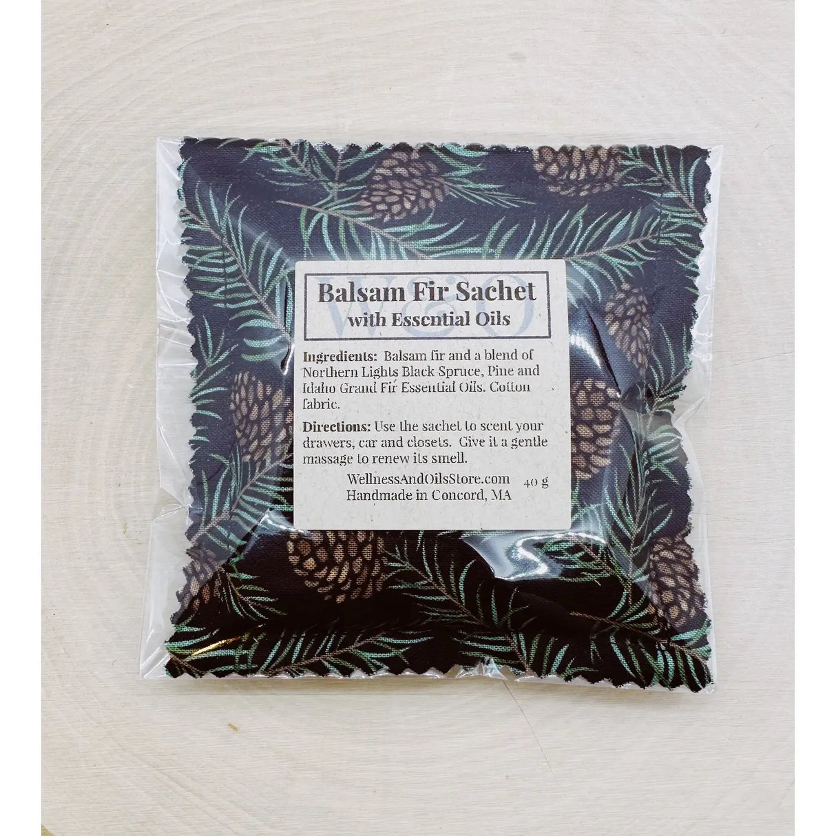 Balsam Fir Sachet Infused with Essential Oils, Evergreen Black