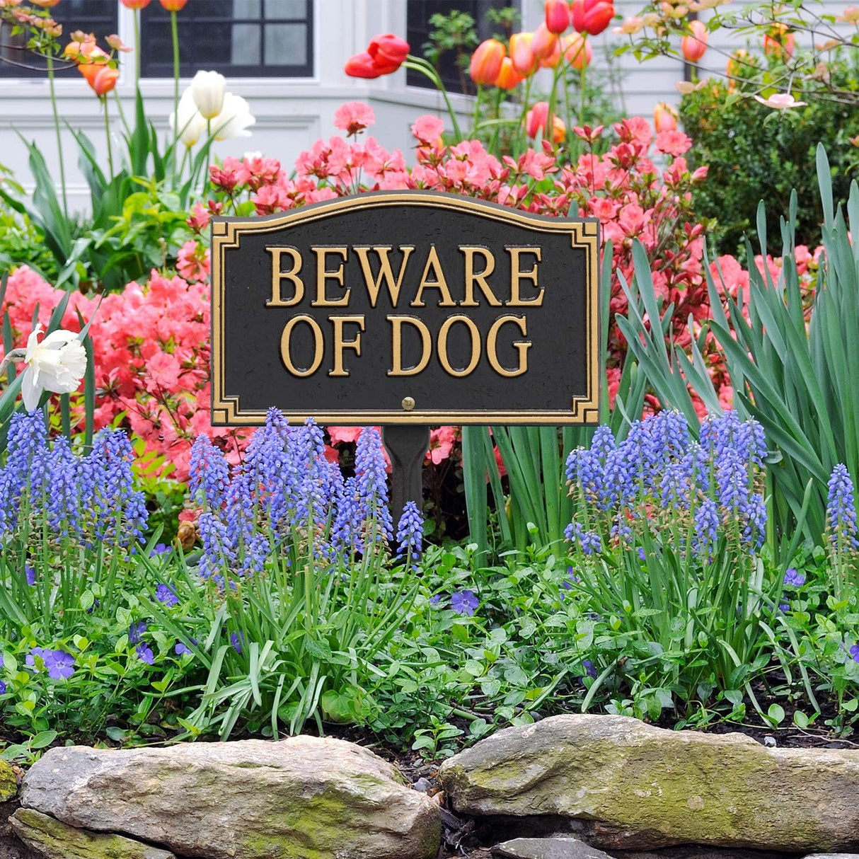 Beware of Dog Wall/Lawn Statement Marker, Black/Gold