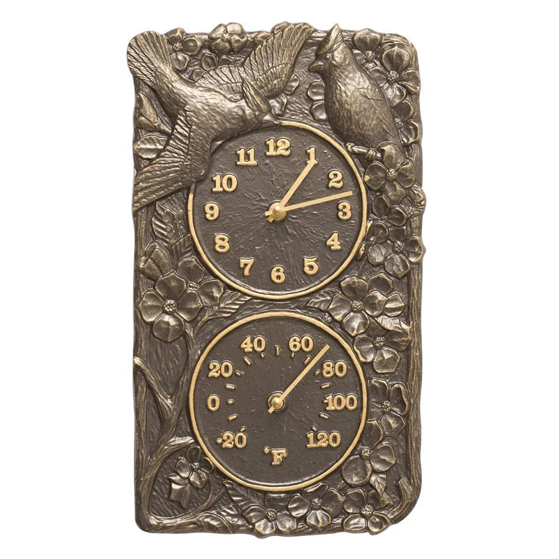 Cardinal Indoor Outdoor Wall Clock & Thermometer, French Bronze