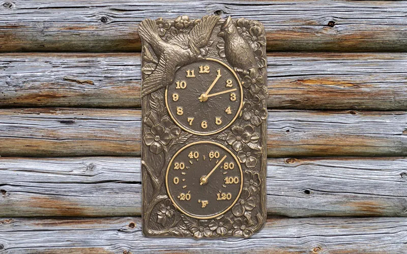 Cardinal Indoor Outdoor Wall Clock & Thermometer, French Bronze