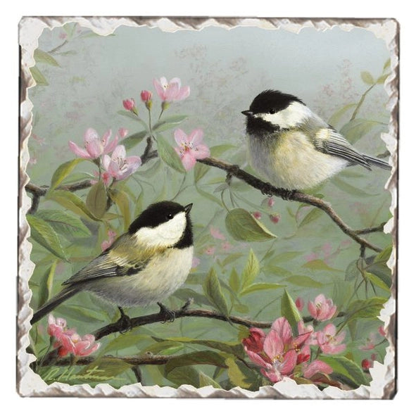 Chickadees #1 Single Absorbent Stone Tumbled Tile Coaster