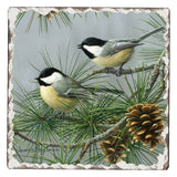 Chickadees #2 Single Absorbent Stone Tumbled Tile Coaster