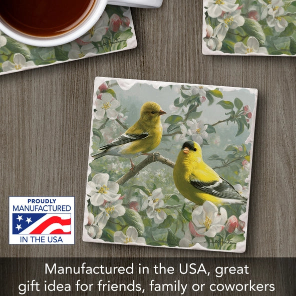 Goldfinches #1 Single Absorbent Stone Tumbled Tile Coaster