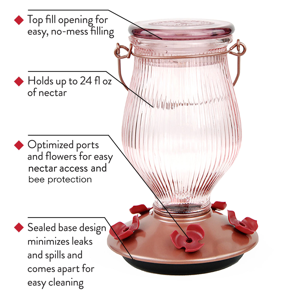 Perky-Pet Rose Gold Top-Fill Glass Hummingbird Feeder