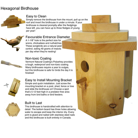 Wood Hexagon Birdhouse, Made in Canada