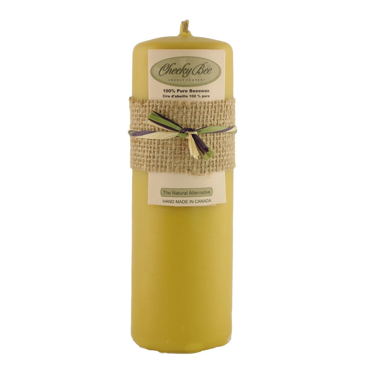 Cheeky Bee Smooth Pillar Gold Beeswax Candle, 2"" x 6