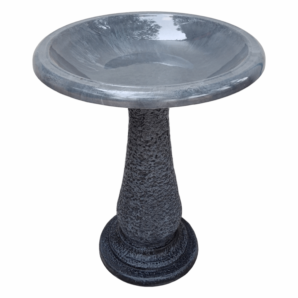 Cool Grey Fiber Clay Birdbath with Gloss Bowl/Rim and Mat Base