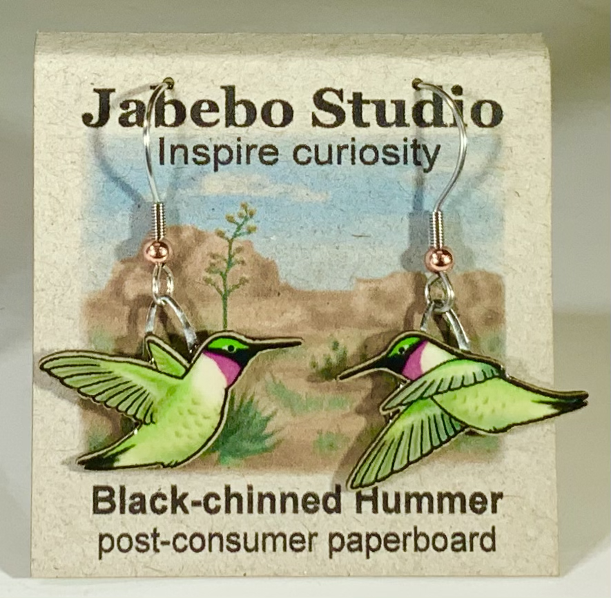 Eco Friendly Black-Chinned Hummingbird Earrings