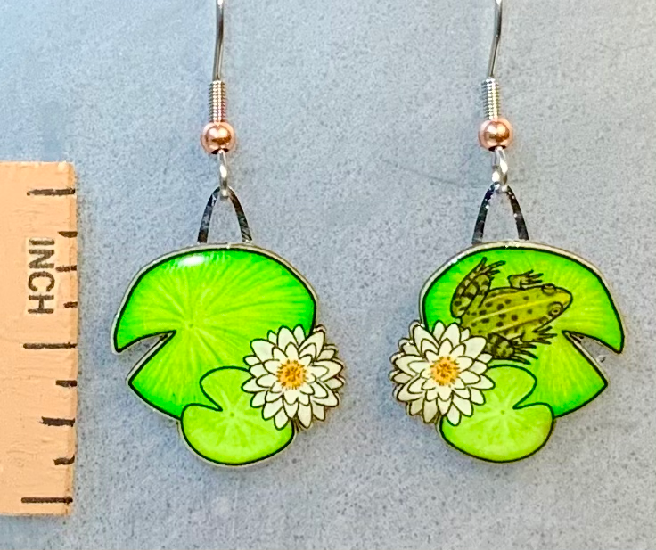 Eco Friendly Lily Pad with Frog Earrings