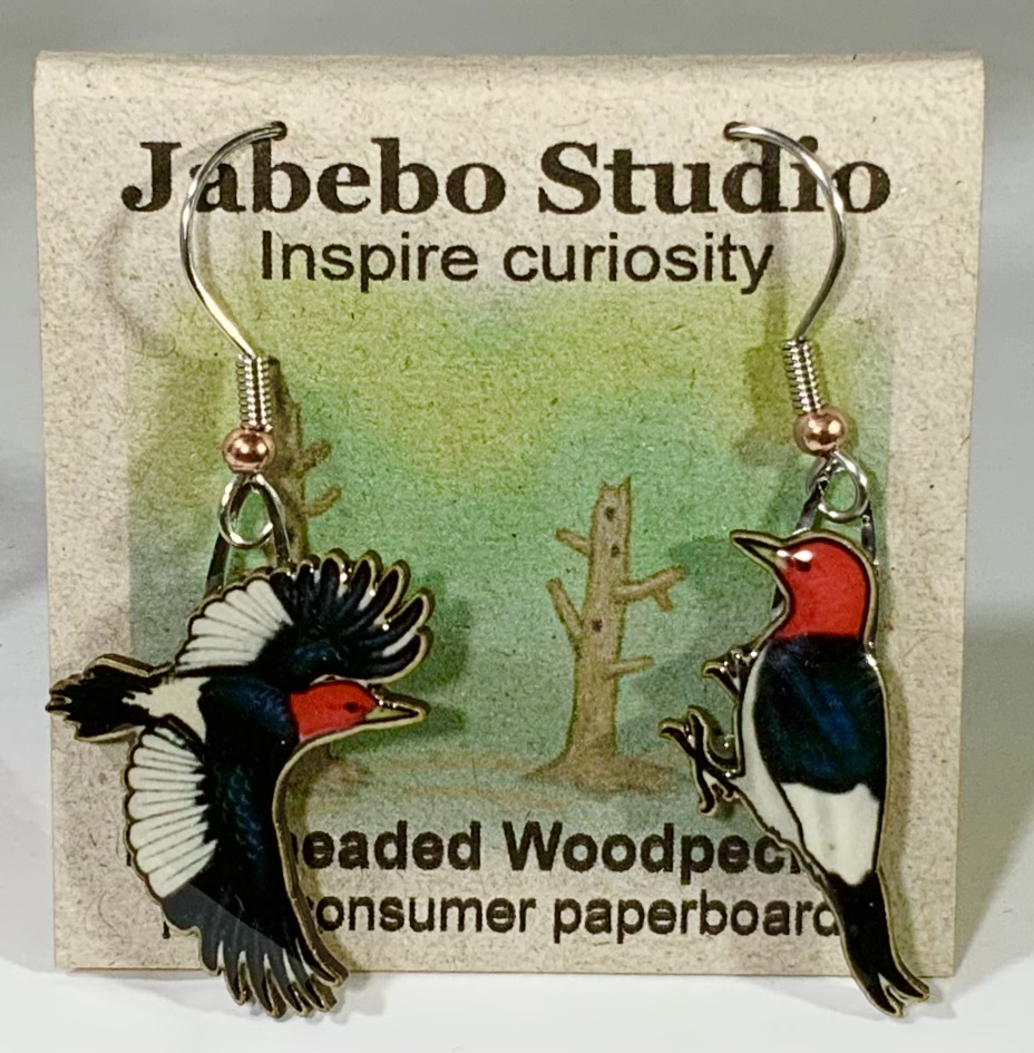 Eco Friendly Red-Headed Woodpecker Earrings