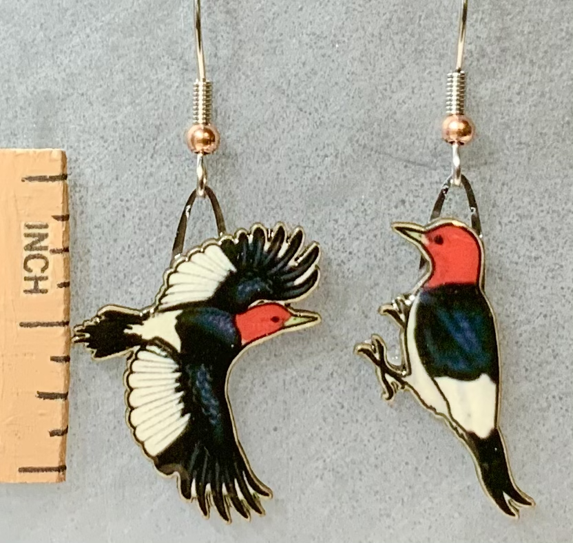 Eco Friendly Red-Headed Woodpecker Earrings