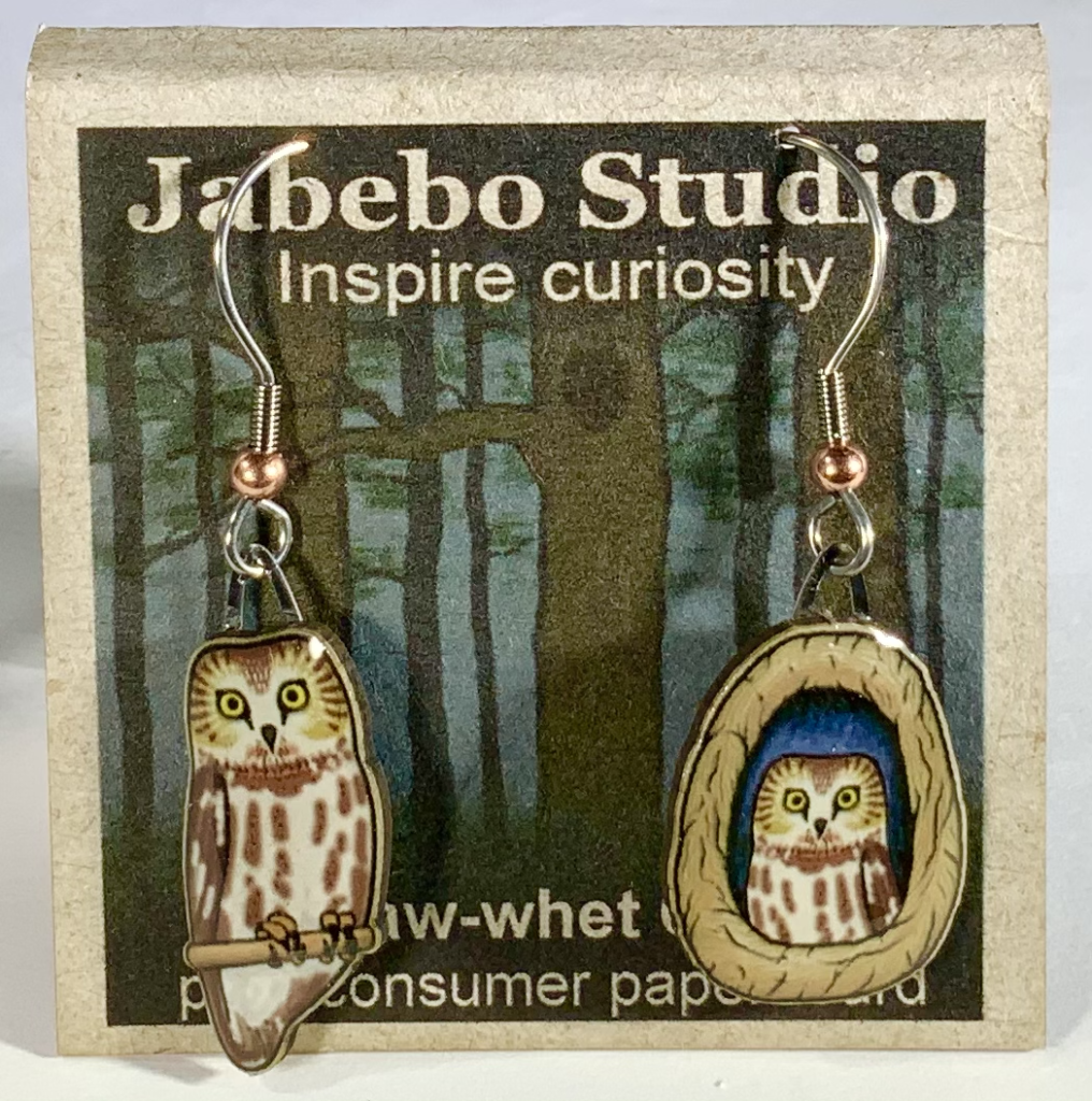 Eco Friendly Saw-Whet Owl Earrings