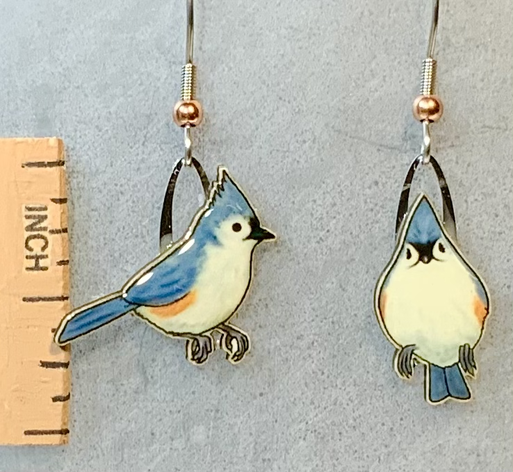 Eco Friendly Tufted Titmouse Earrings