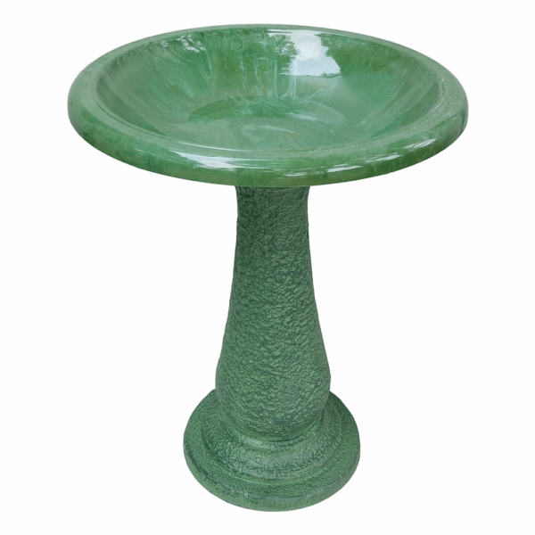 Kale Green Fiber Clay Birdbath with Gloss Bowl/Rim and Mat Base