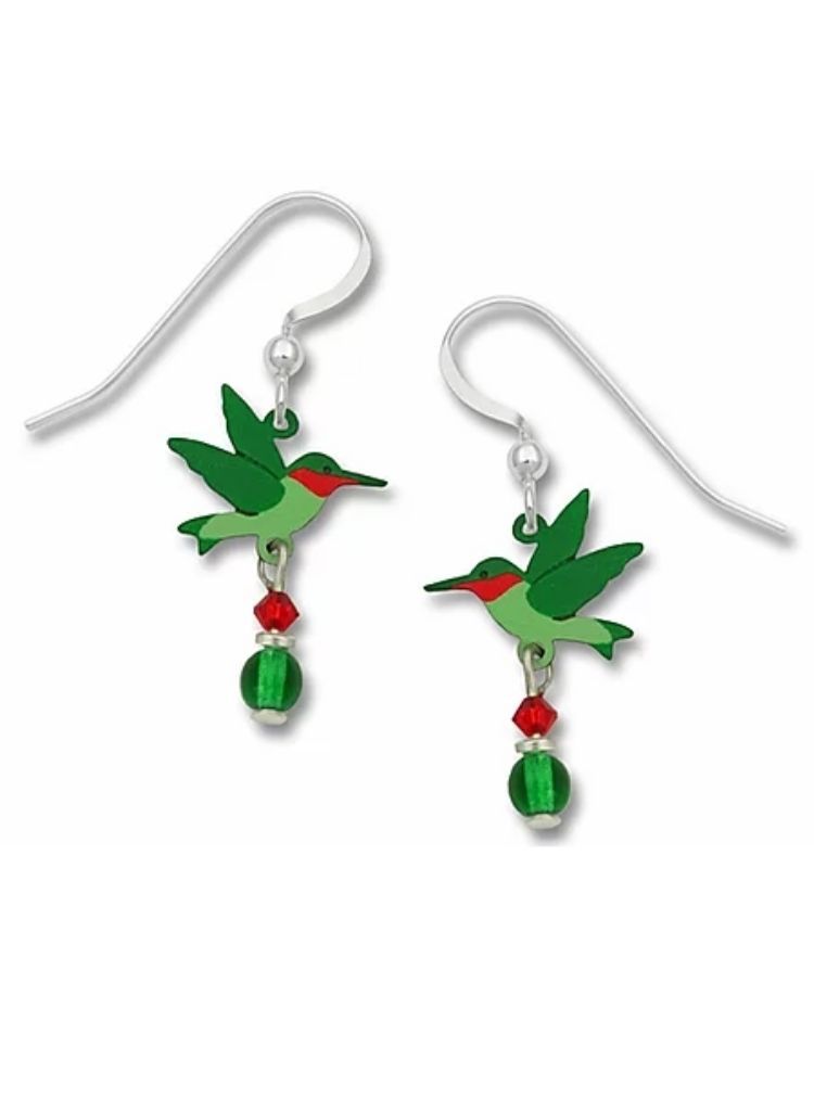 Ruby-throated Hummingbird with Beads Earrings