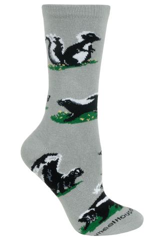 Buy Skunk on Gray Lightweight Cotton Crew Socks Online With