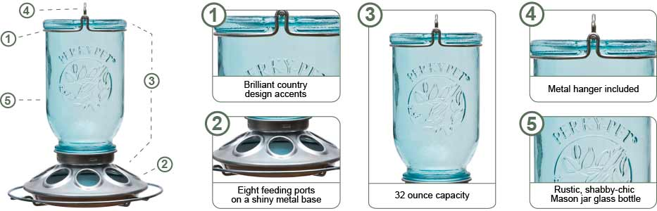 Mason Jar Glass Wild Bird Feeder